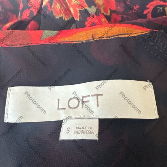 Loft Small Black & Red Floral Long Sleeve Sheer Lined Blouse - Picture 5 of 5